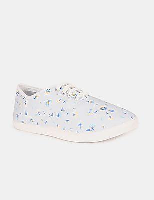 women grey floral print canvas sneakers