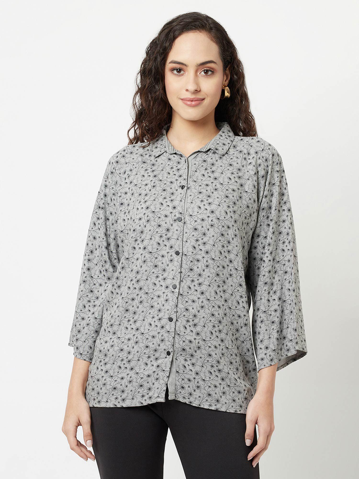 women grey floral print shirt