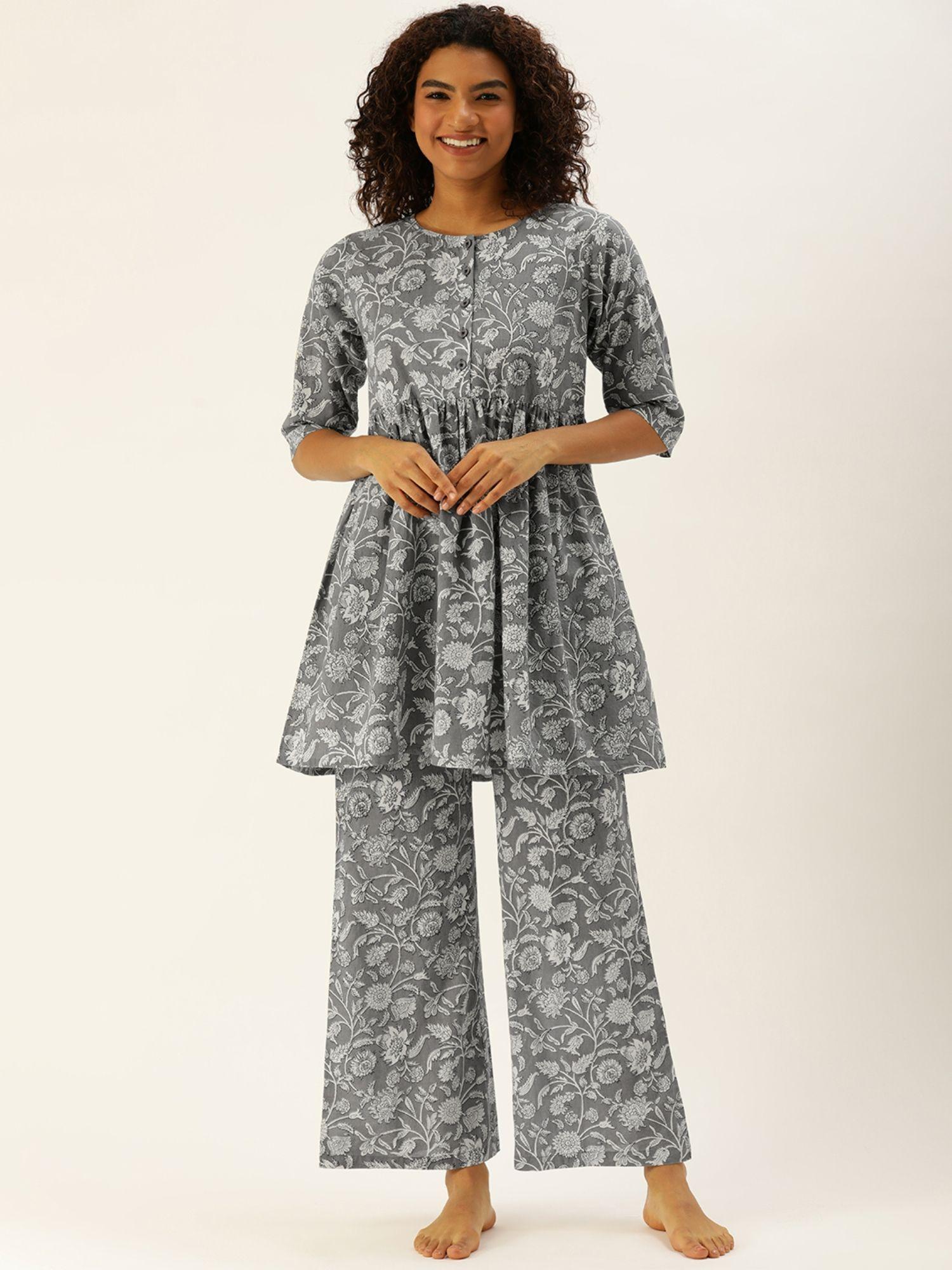 women grey kurta & palazzo (pack of 2)