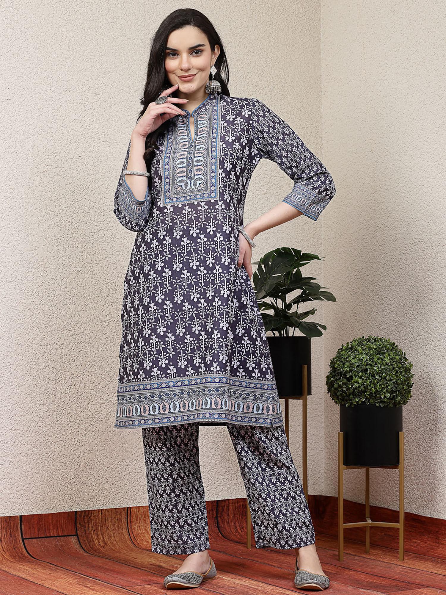 women grey kurta with pants (set of 2)