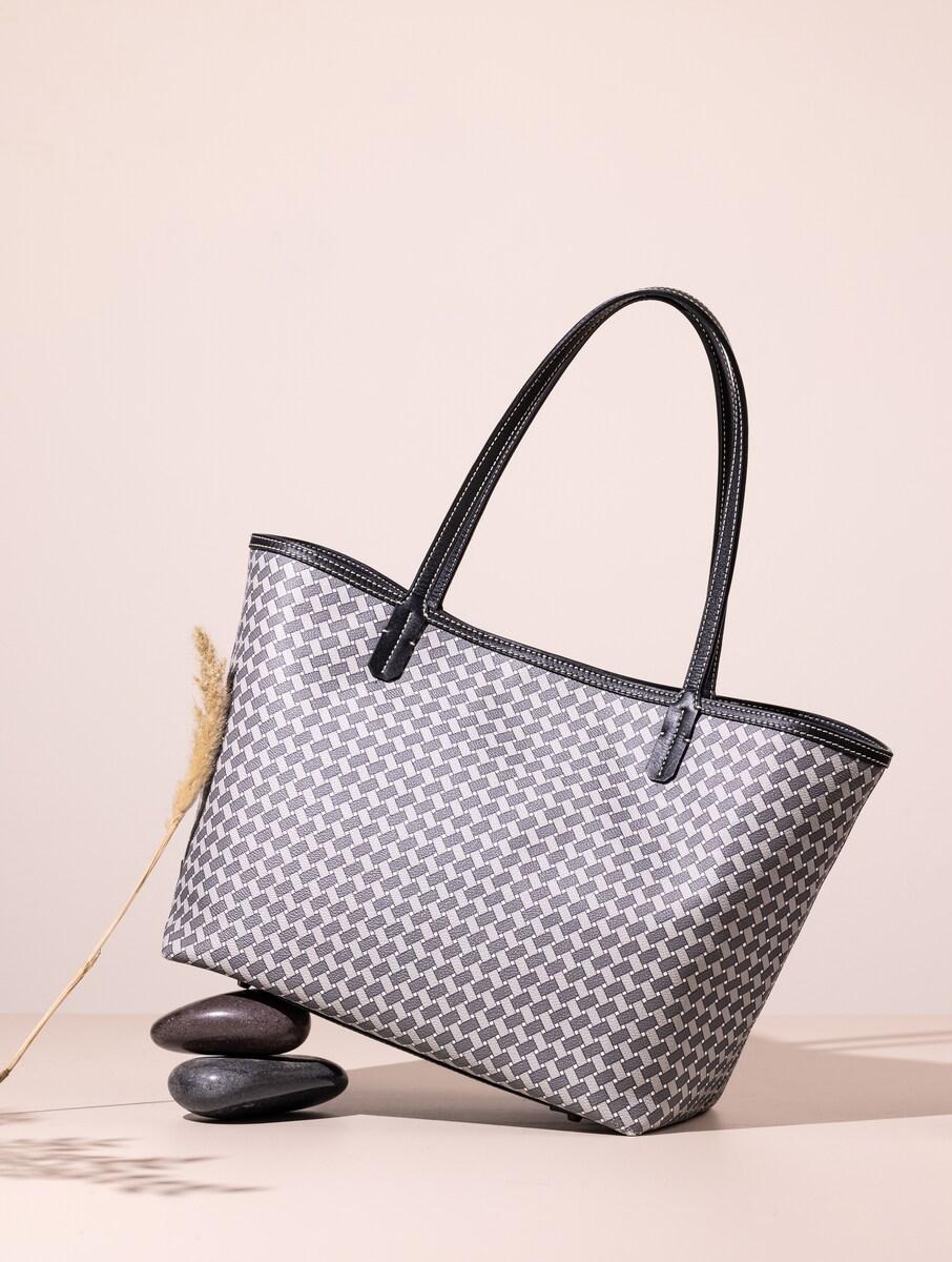 women grey leather tote bag