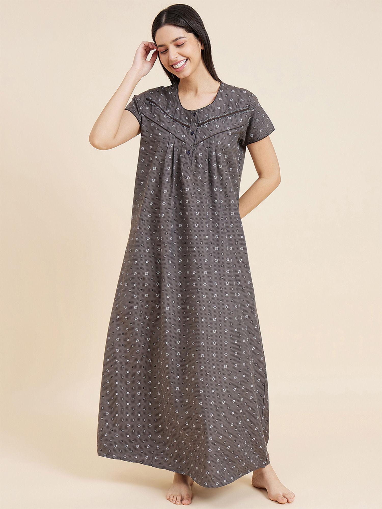 women grey printed night gown