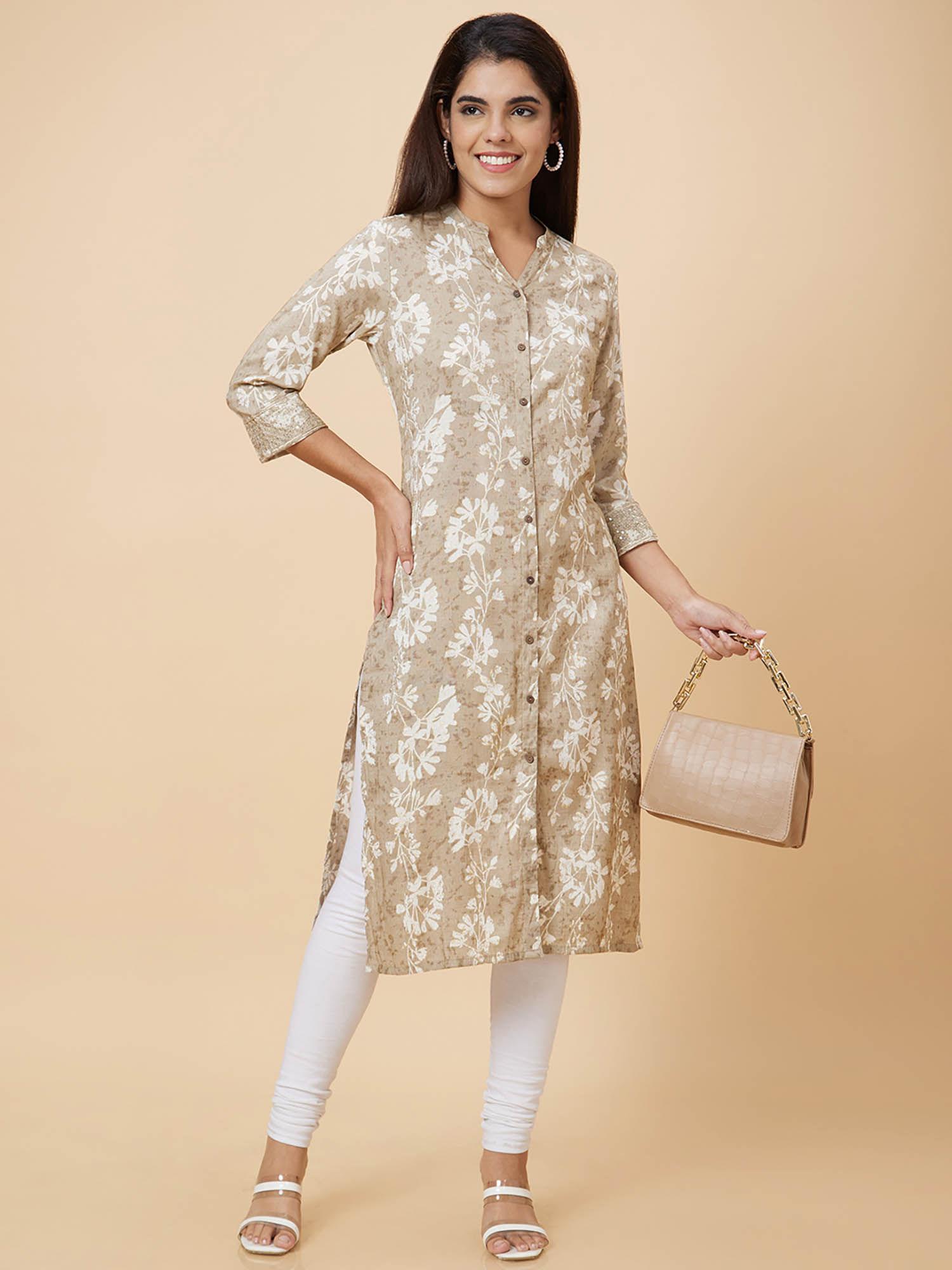 women grey printed straight kurta