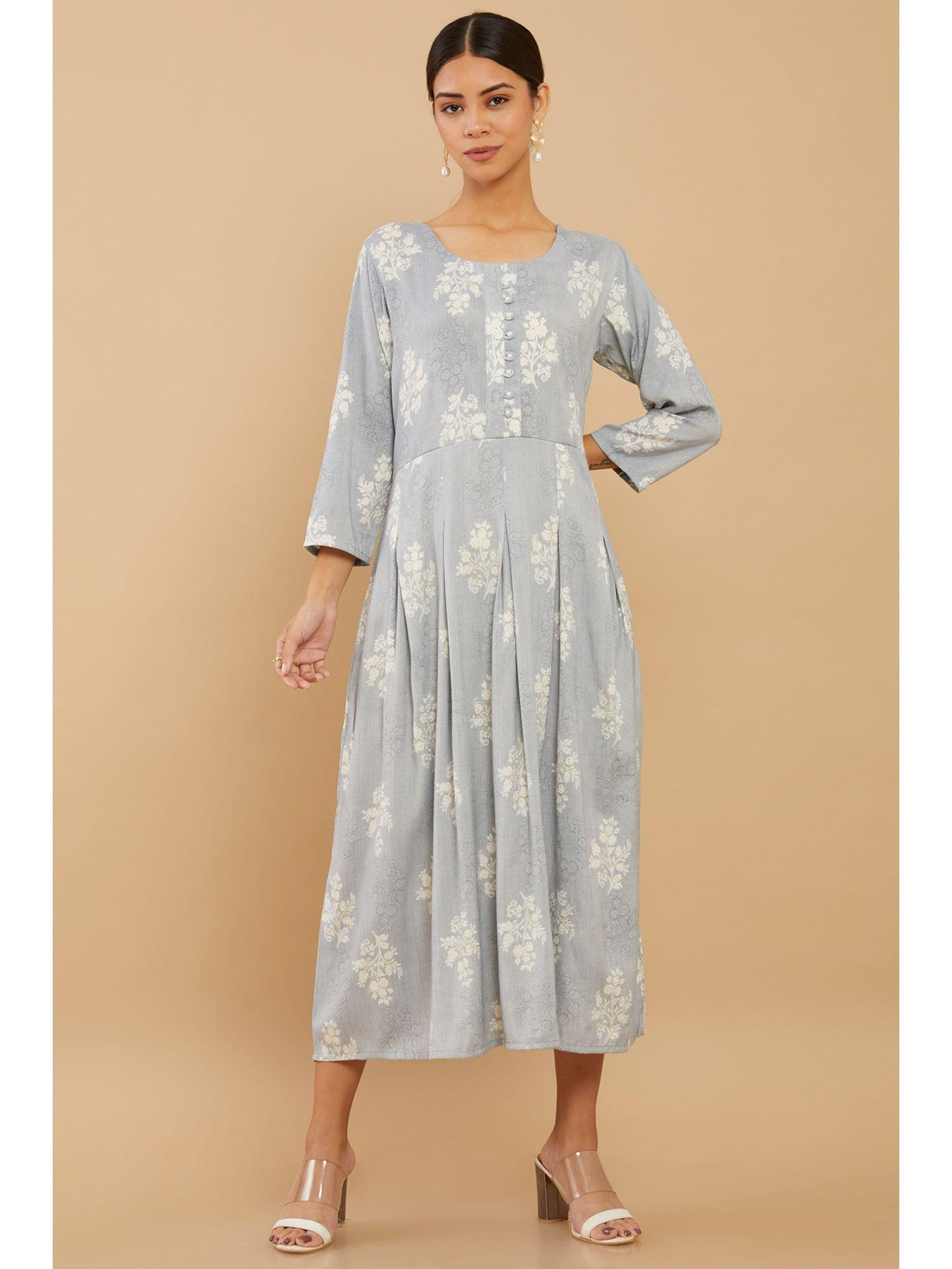 women grey rayon printed kurta