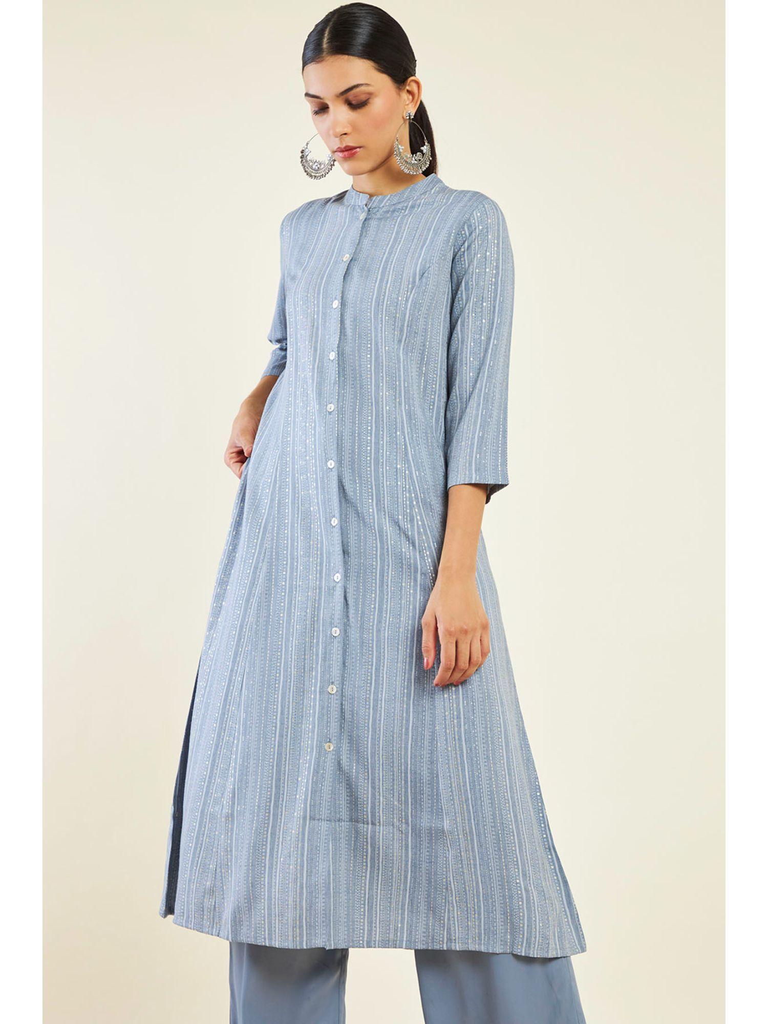 women grey rayon stripes kurta