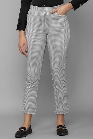 women grey regular fit check casual trousers