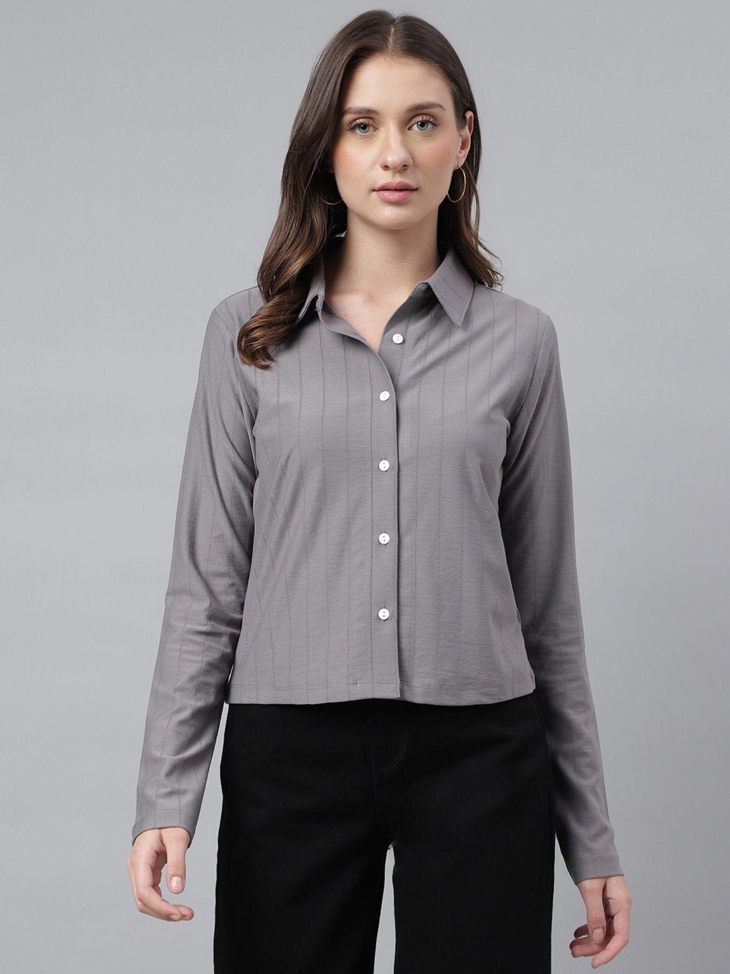 women grey regular fit long sleeves casual shirt