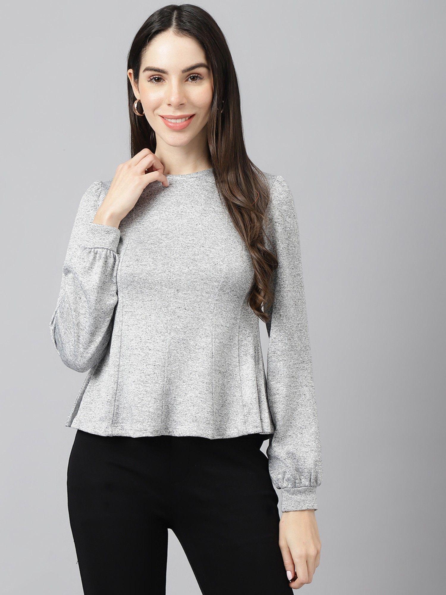 women grey shirt style crop top