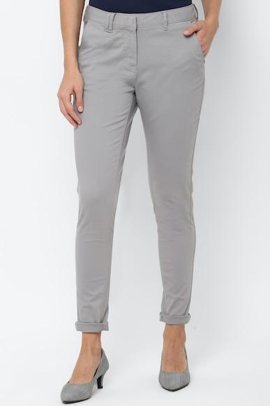 women grey slim fit solid casual trousers