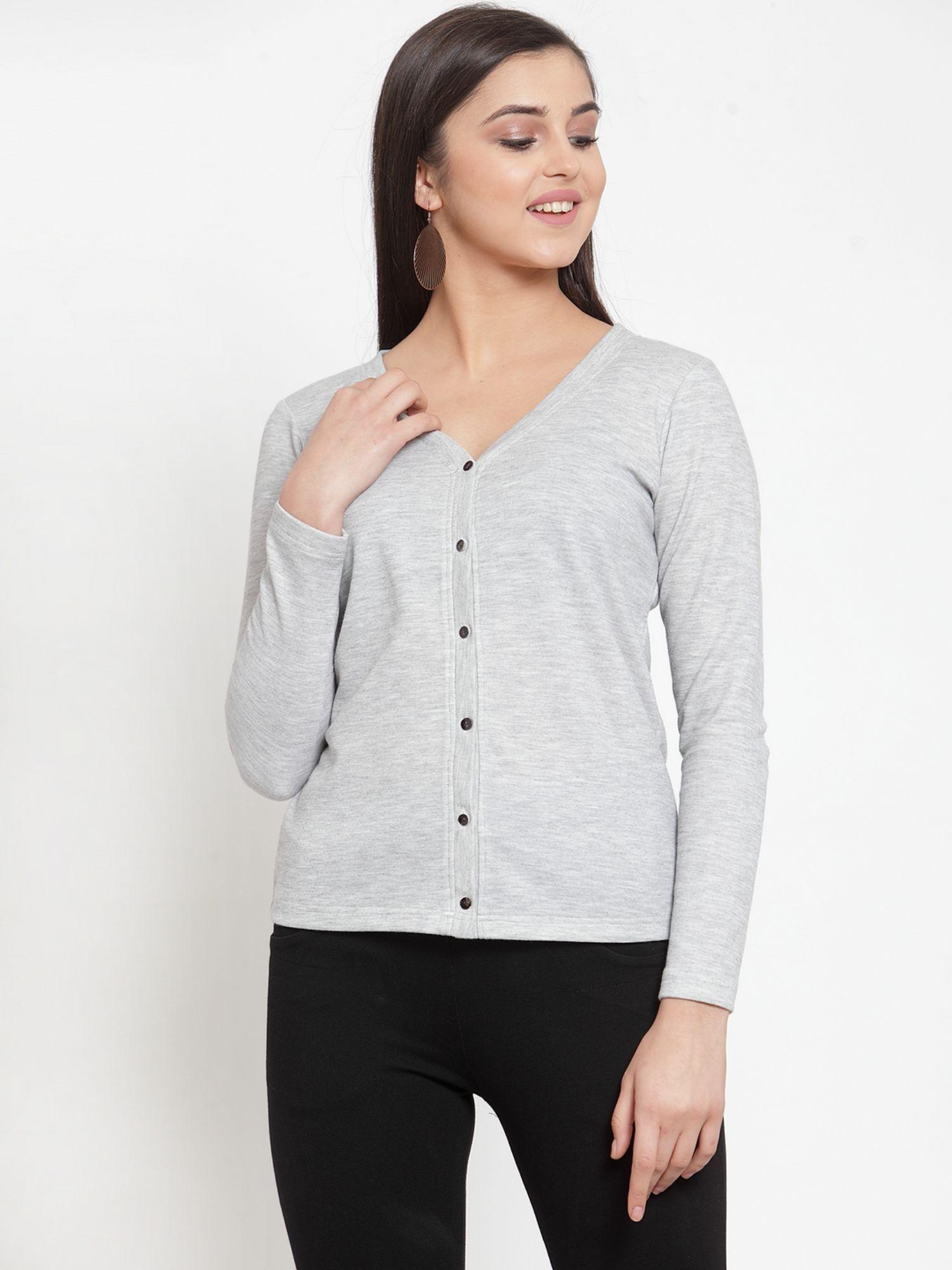 women grey solid cardigan sweater