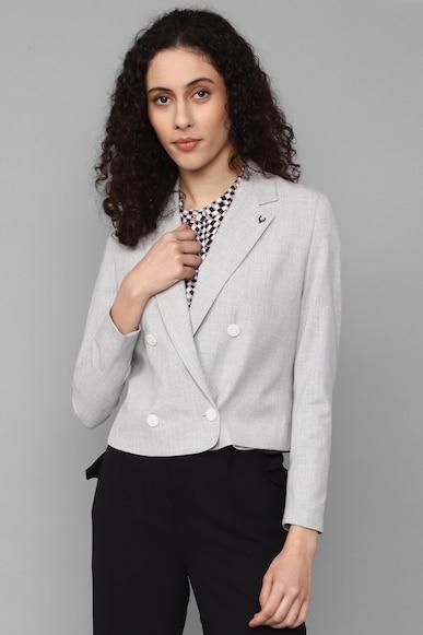 women grey solid casual blazer