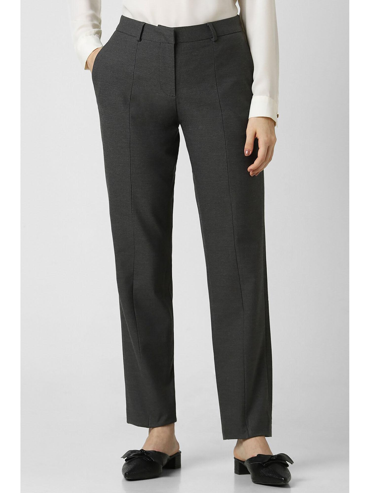 women grey solid casual trouser