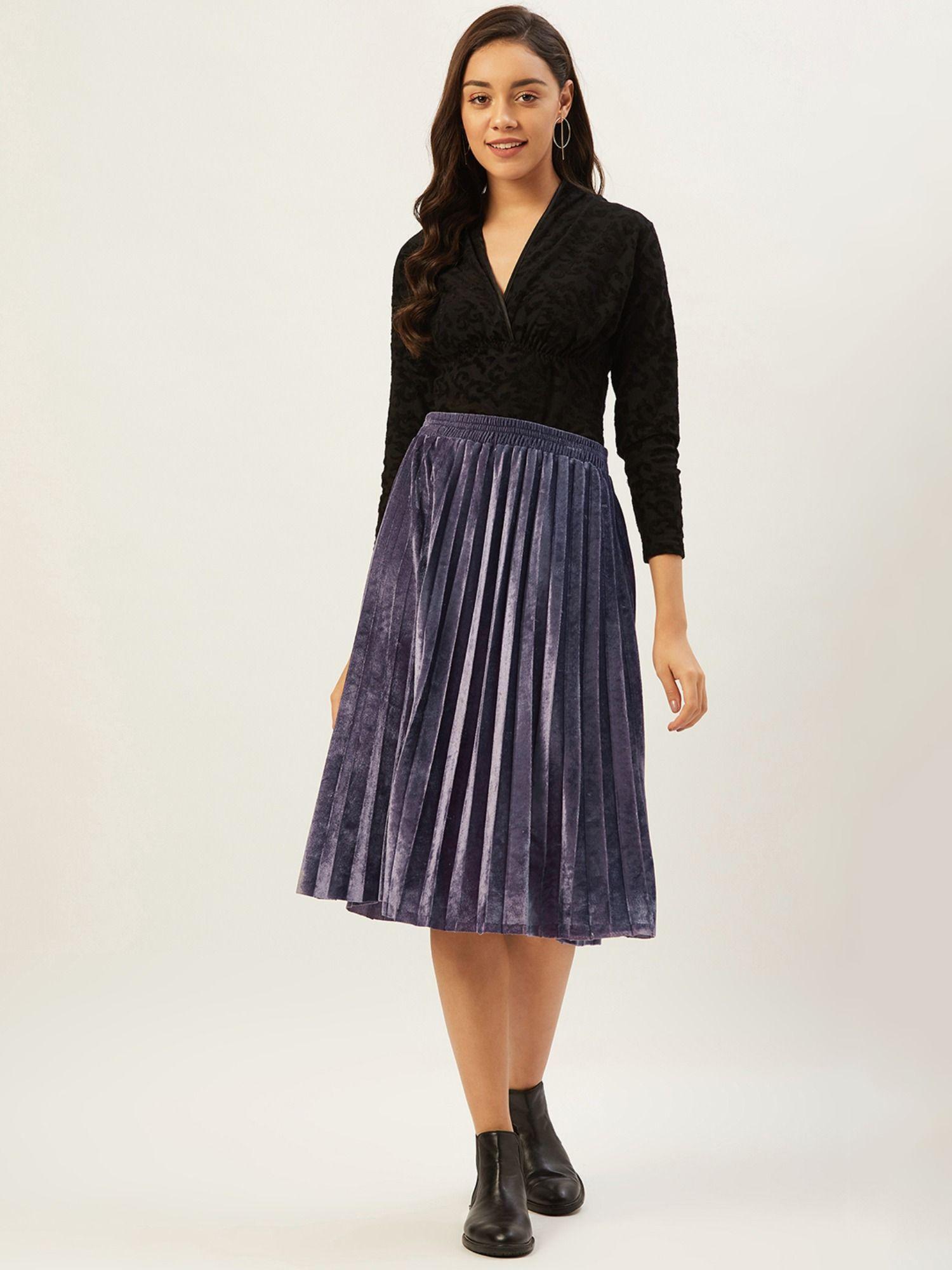 women grey solid flared midi skirt