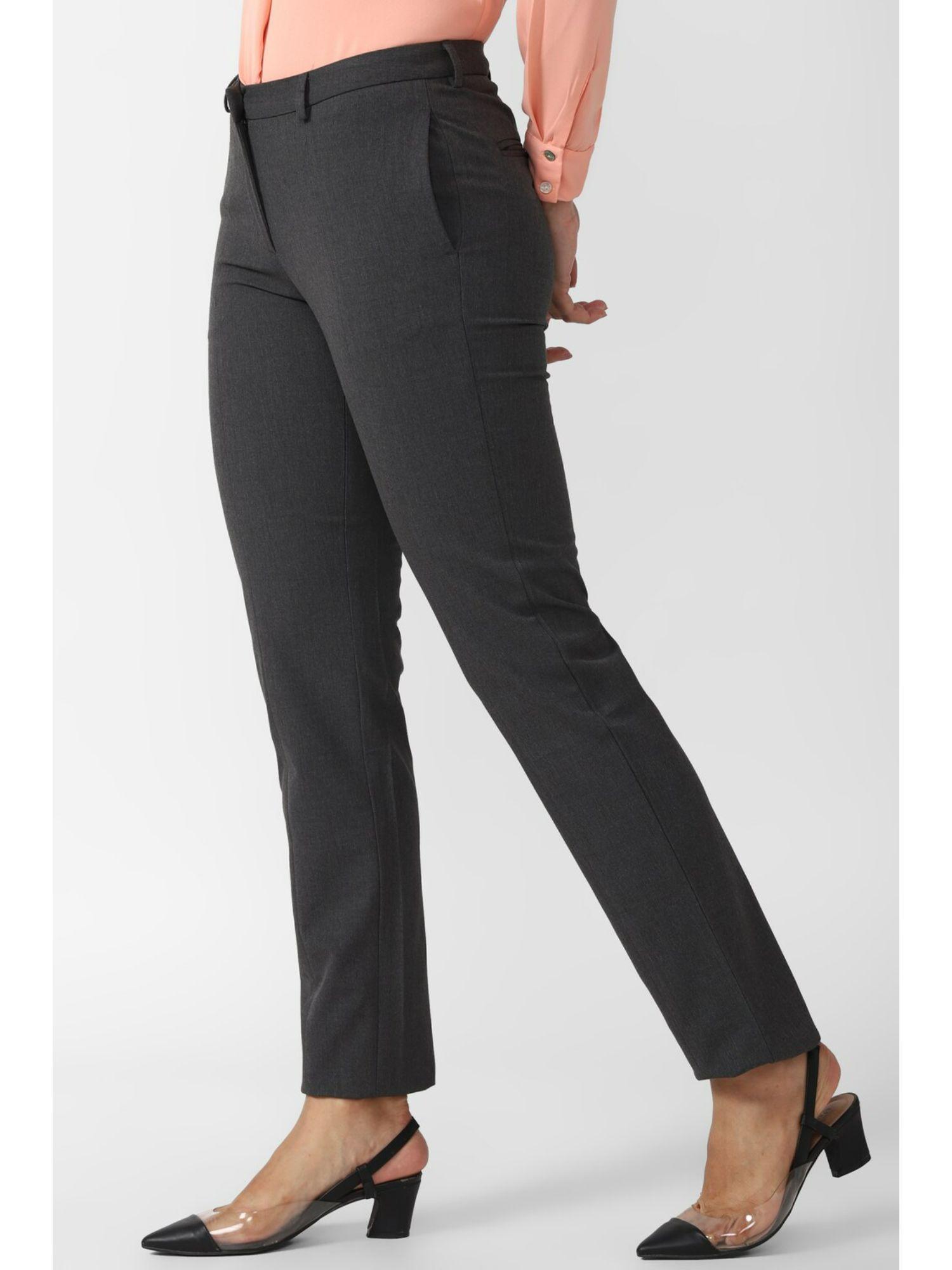 women grey solid formal regular fit trousers