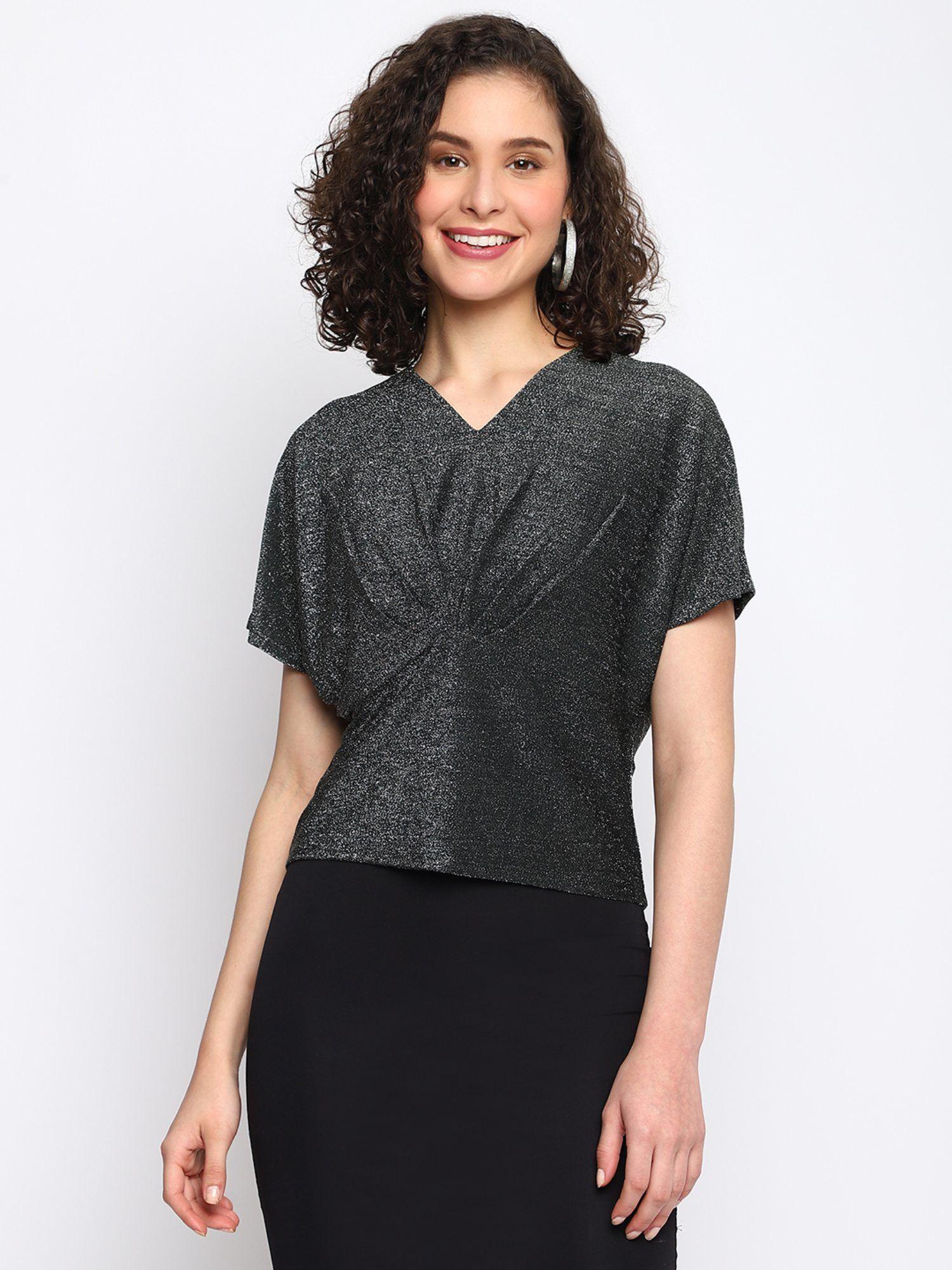 women grey solid half sleeve regular top