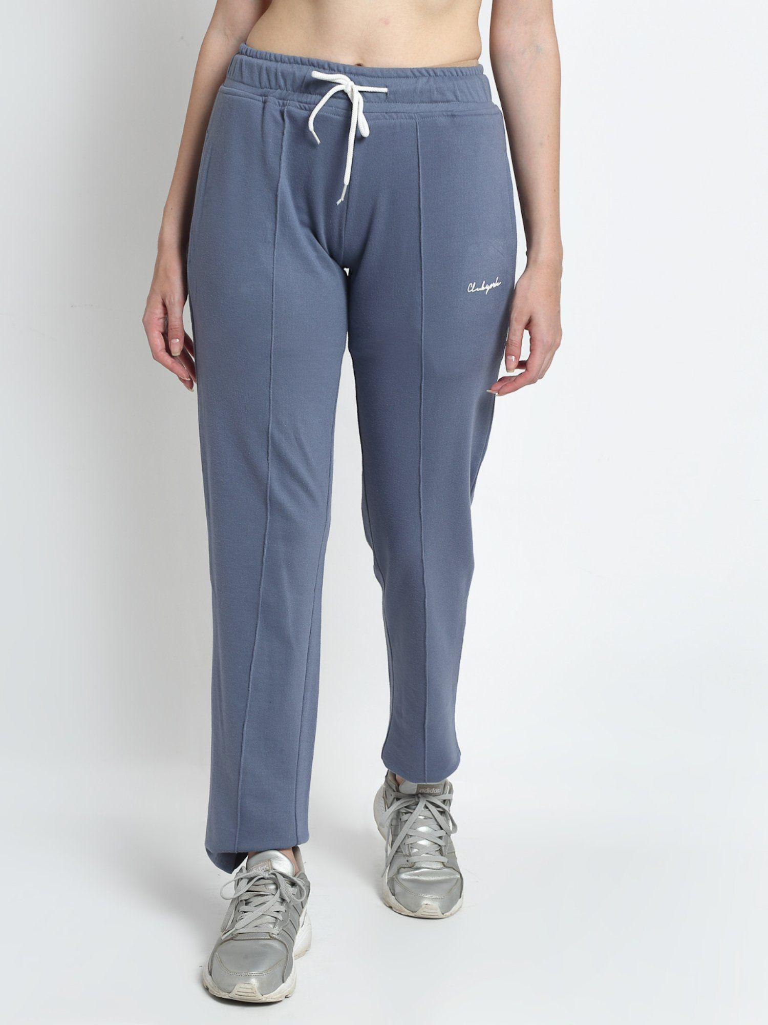 women grey solid straight-fit track pants