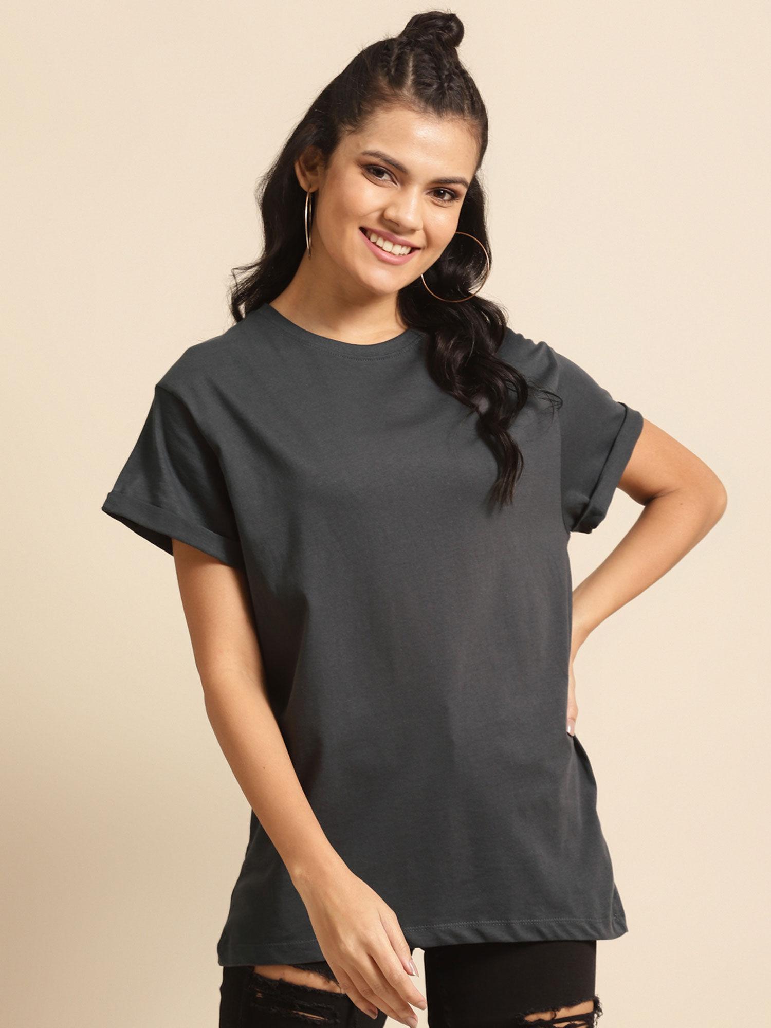 women grey solid t-shirt