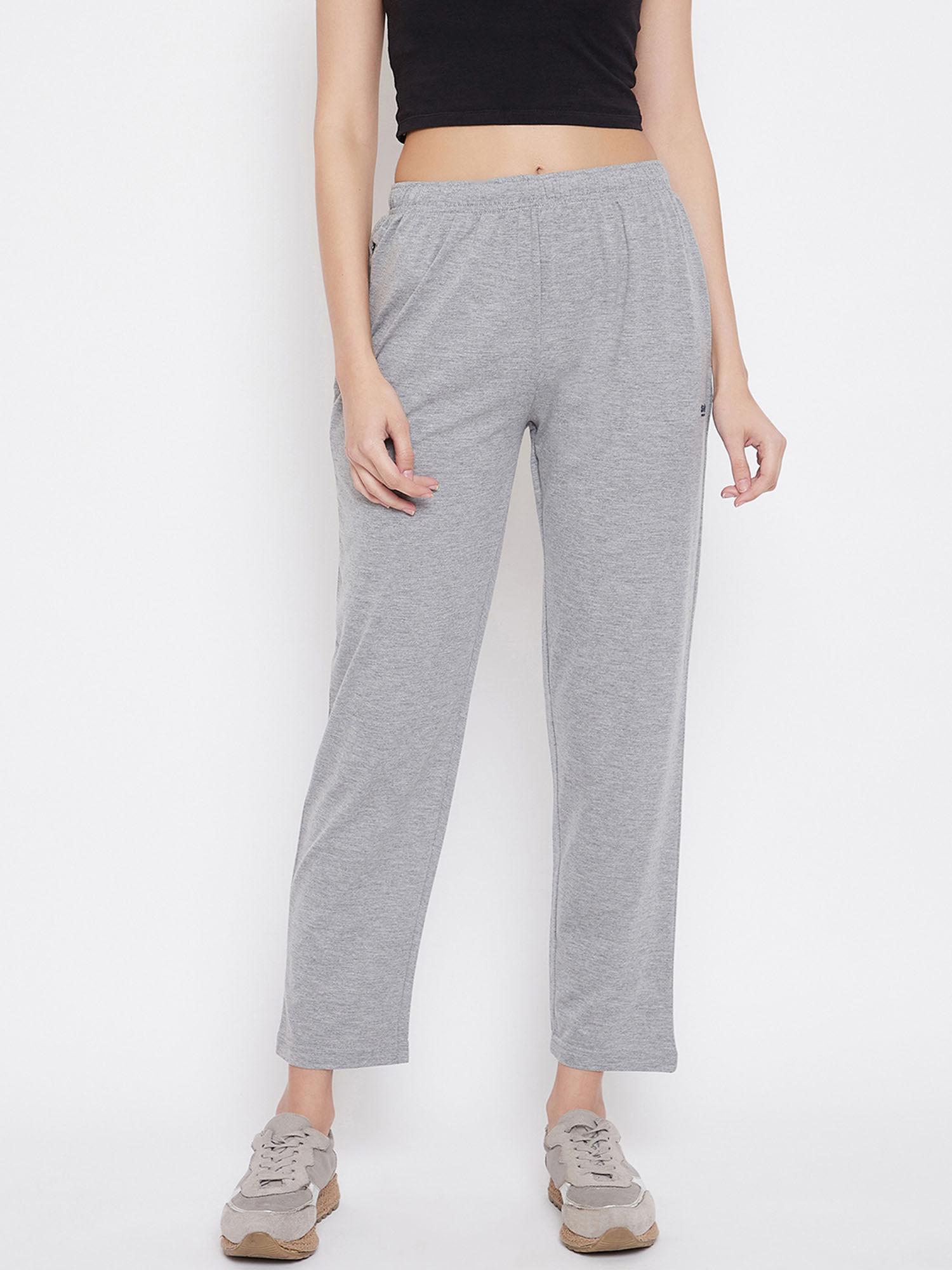 women grey solid track pants