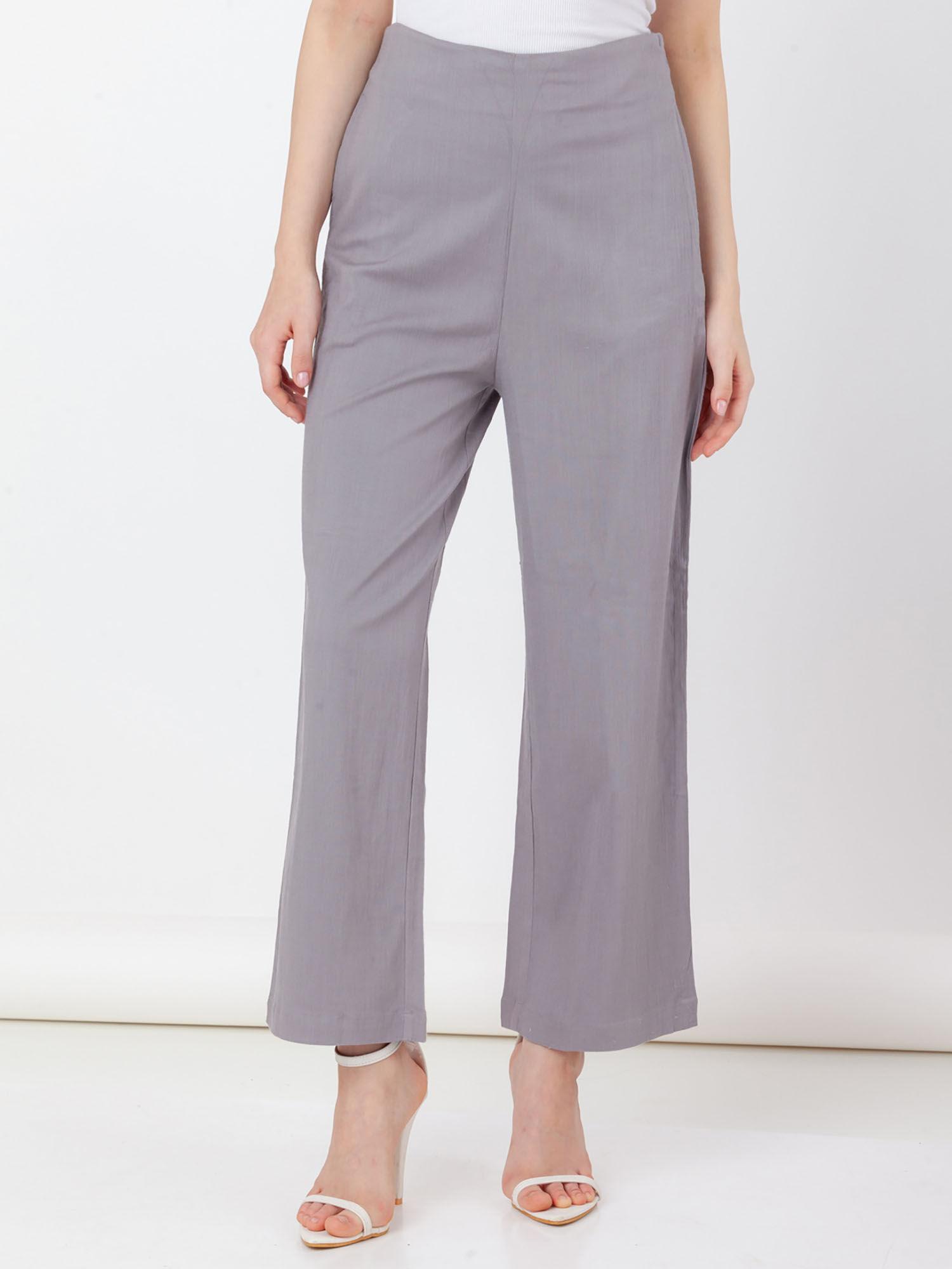 women grey solid trouser