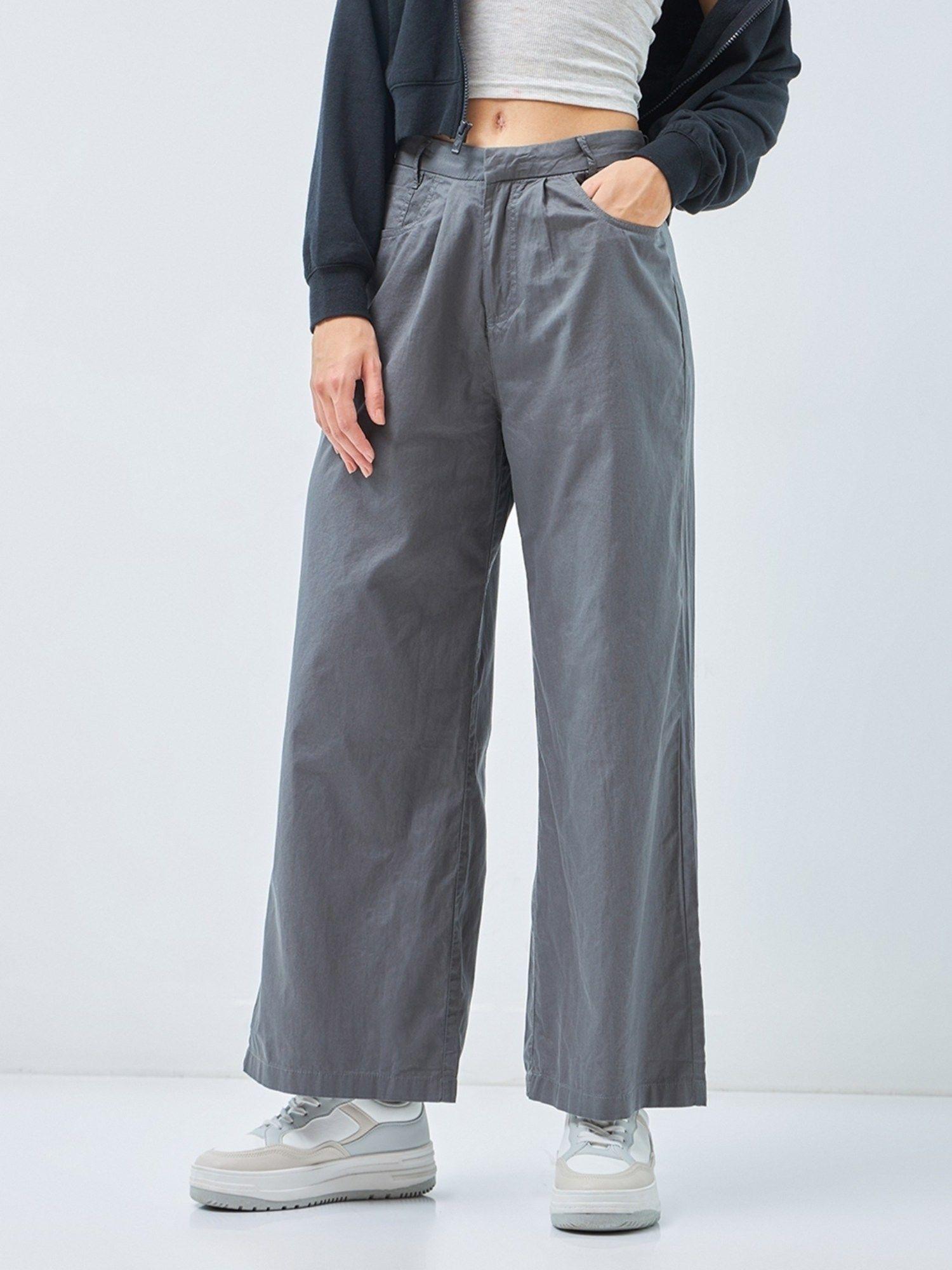 women grey super loose fit wide leg pant