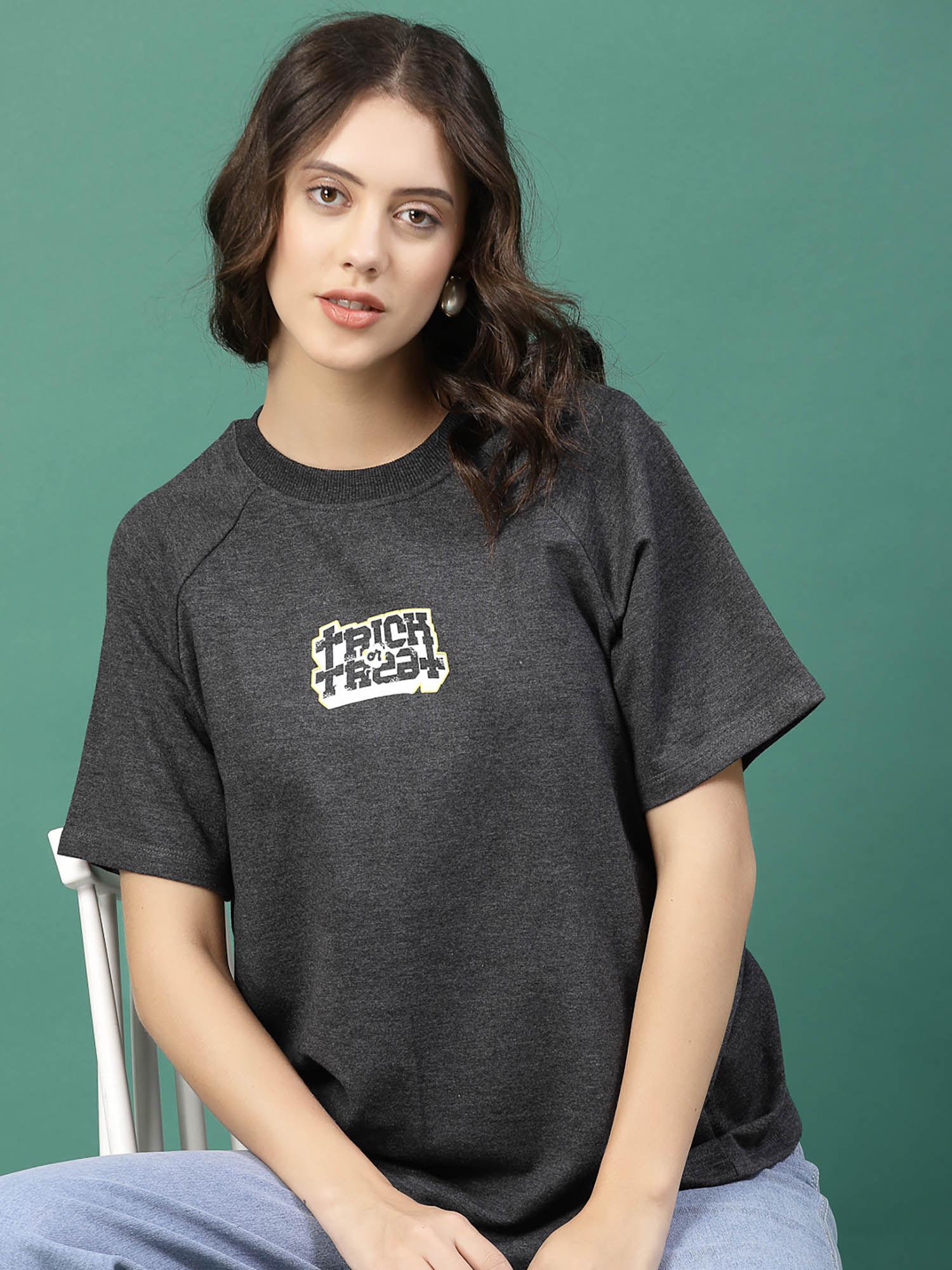 women grey terry oversized printed t-shirt