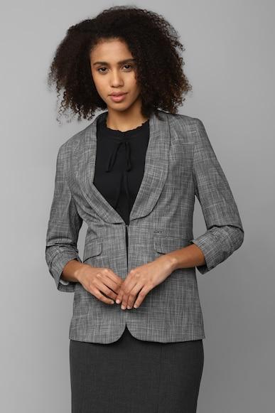 women grey textured casual blazer