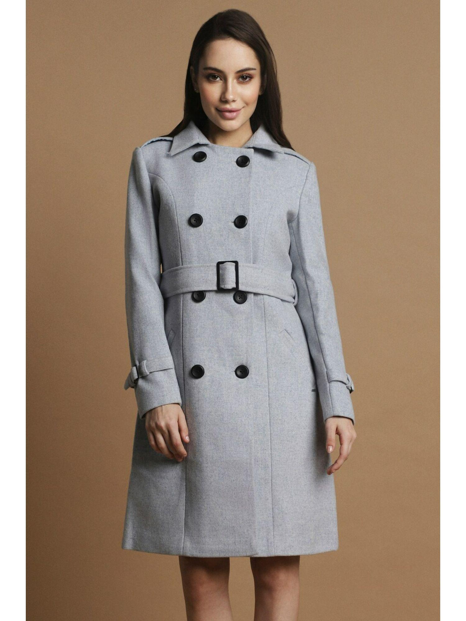 women grey textured casual coat (set of 2)