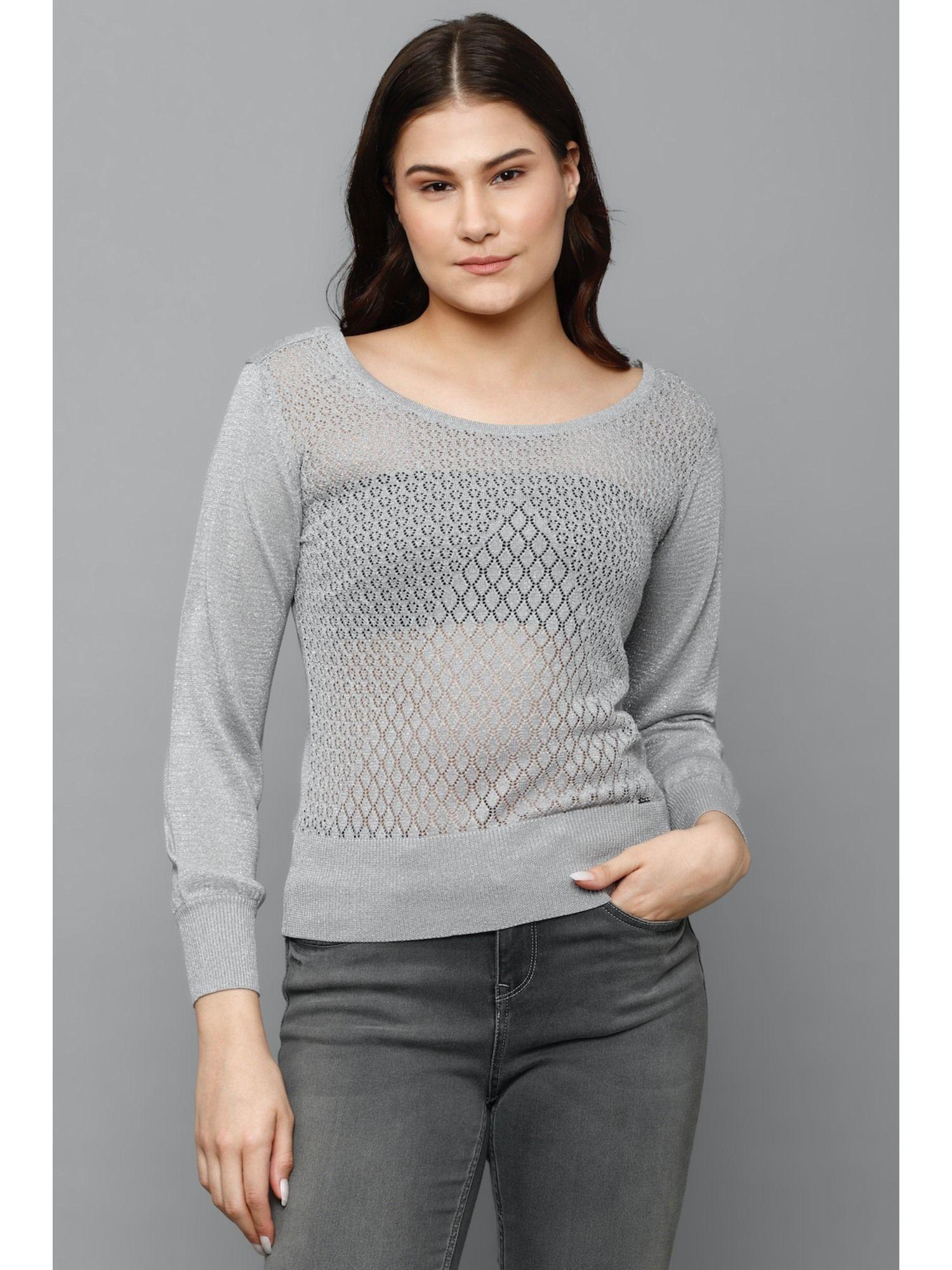 women grey textured casual top