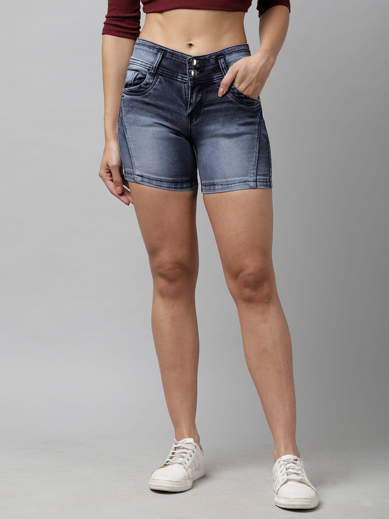 women grey washed regular fit denim shorts