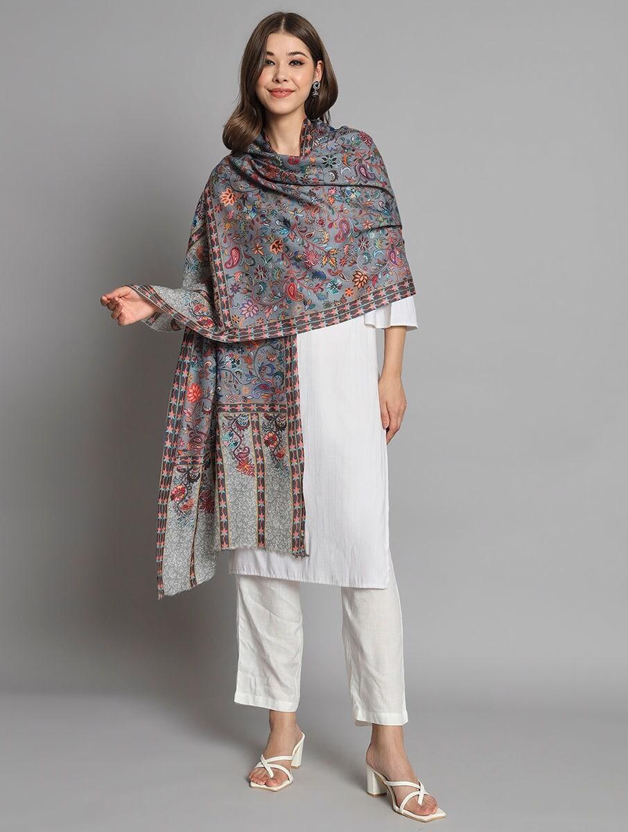 women grey wool hand woven shawls