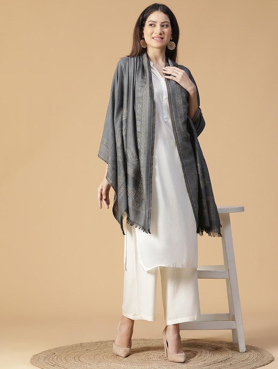 women grey wool hand woven shawls