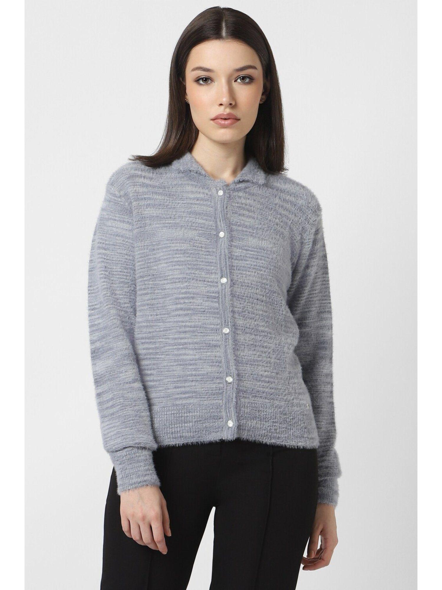 women grey woven cardigan