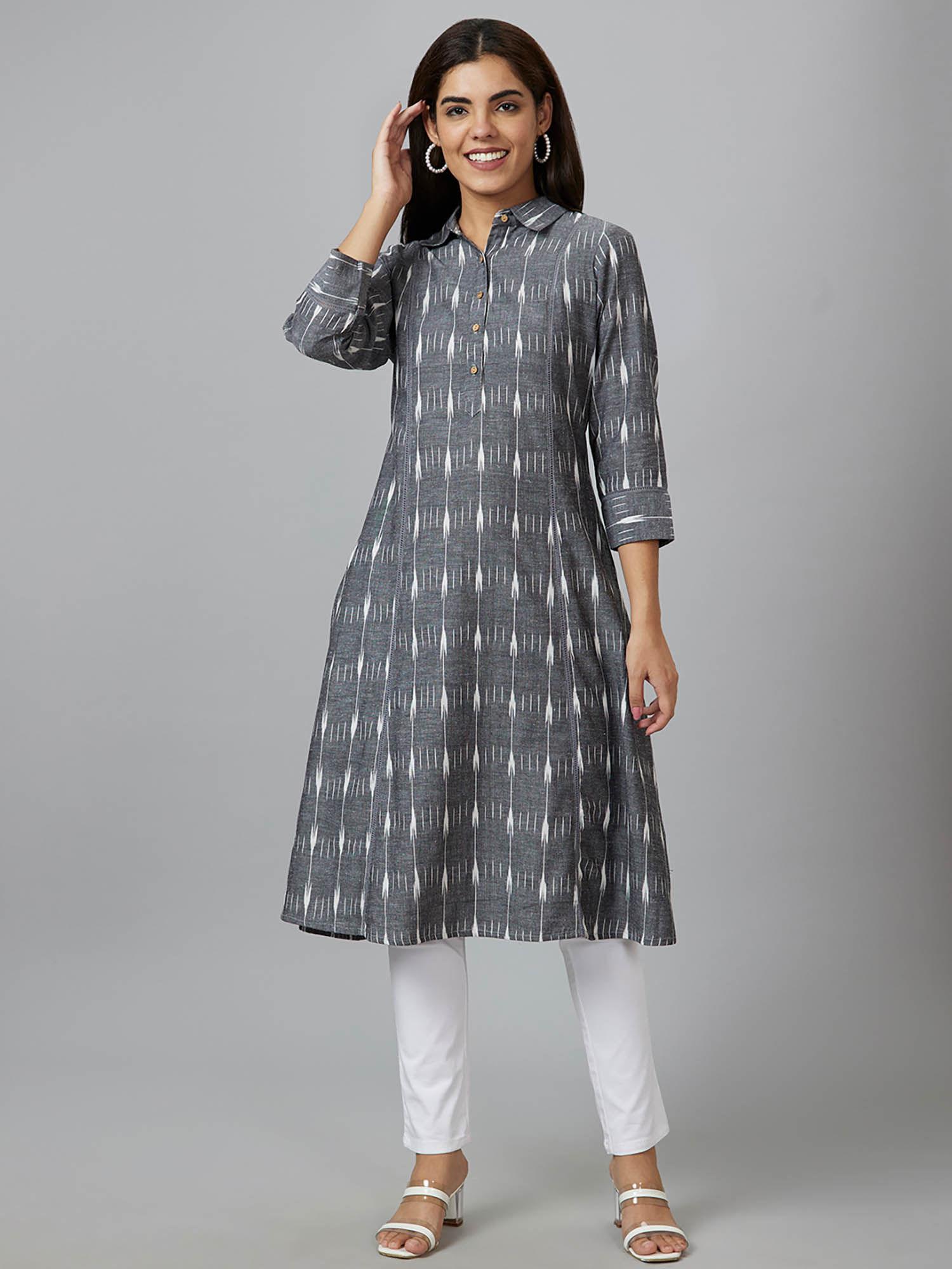 women grey woven design a-line kurta