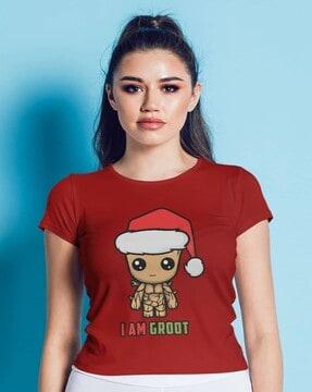 women groot print regular fit crew-neck t-shirt