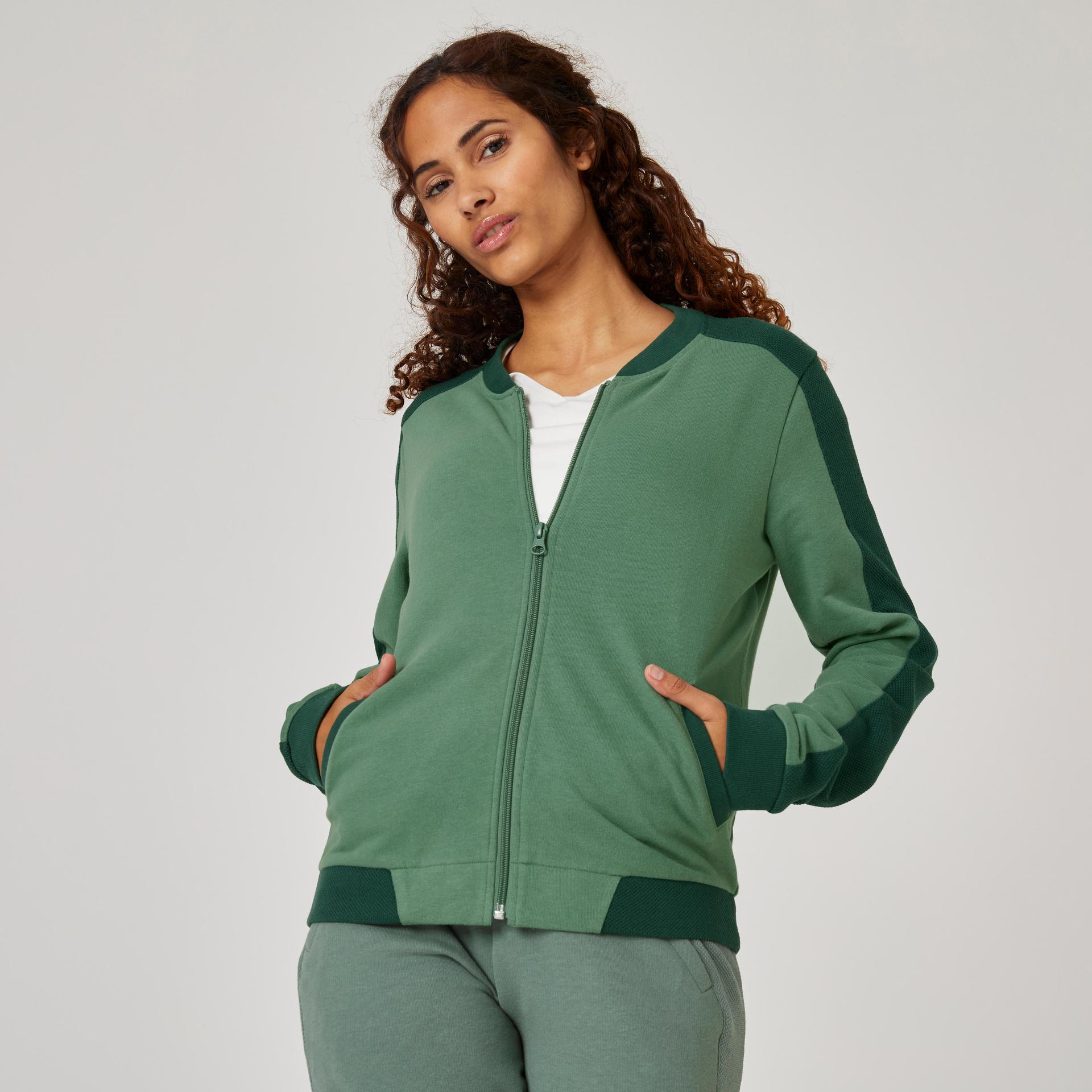 women gym cotton blend zip sweatshirt with pocket 520 -green