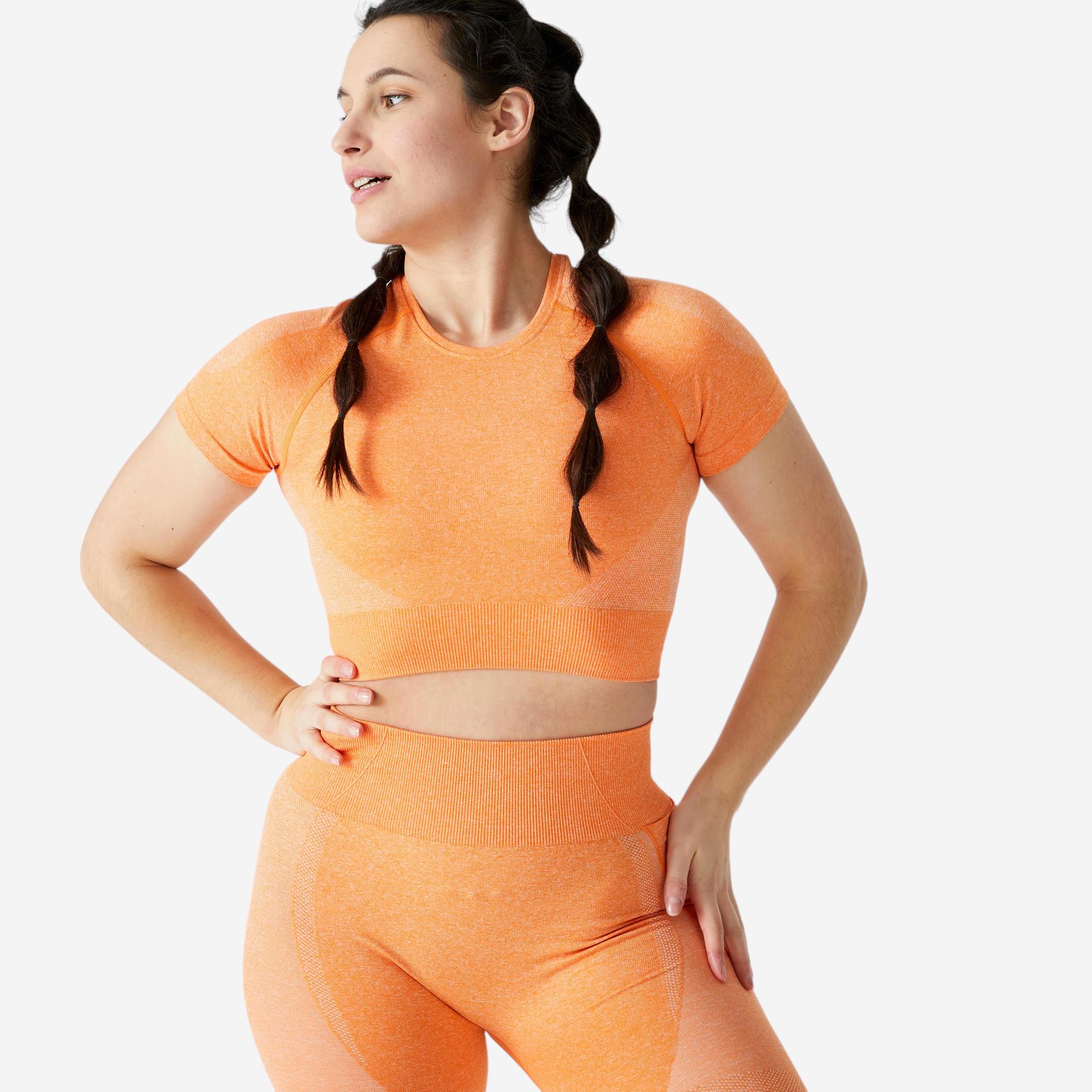 women gym crop t-shirt seamless short-sleeved    - orange