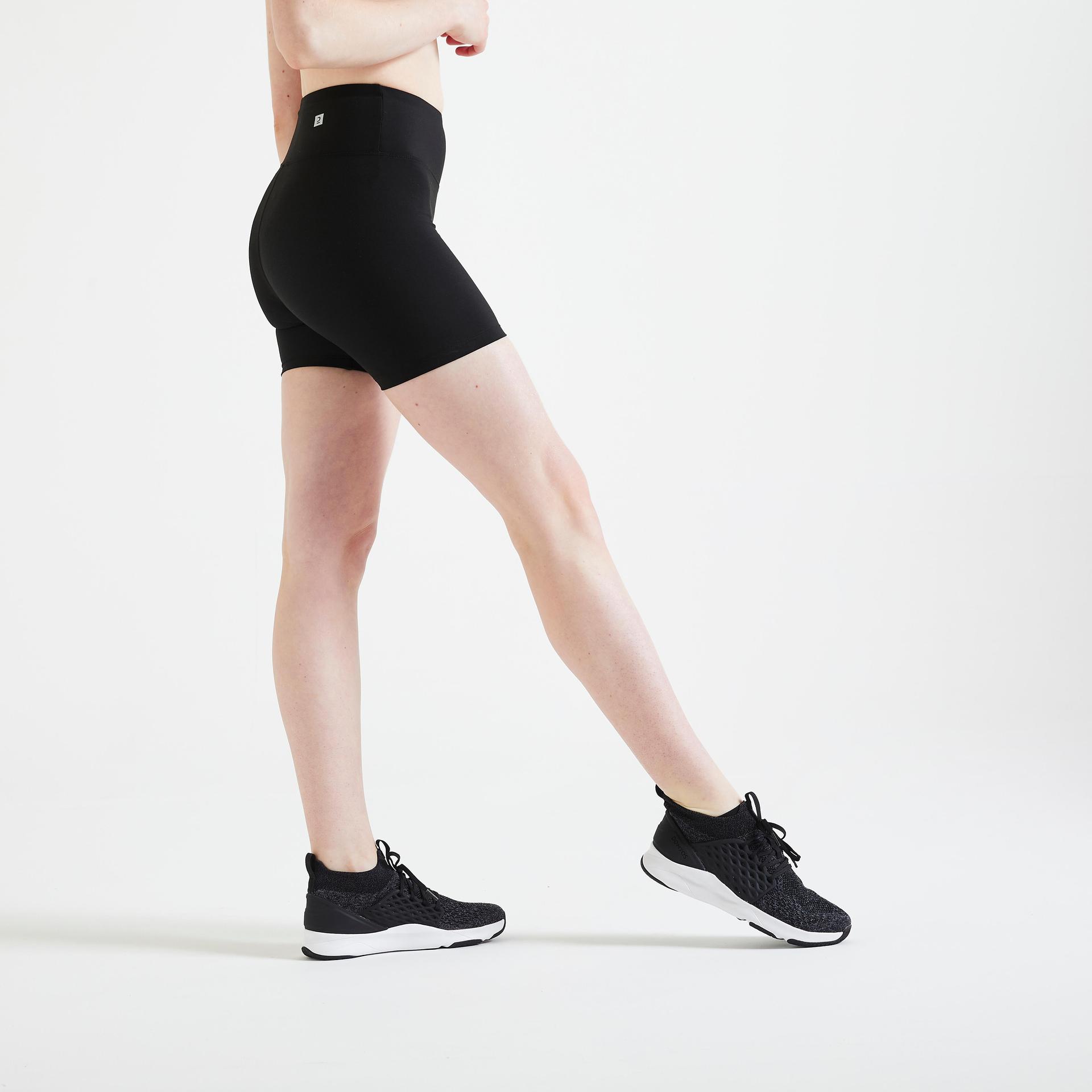 women gym shorts slim fit fst100 black
