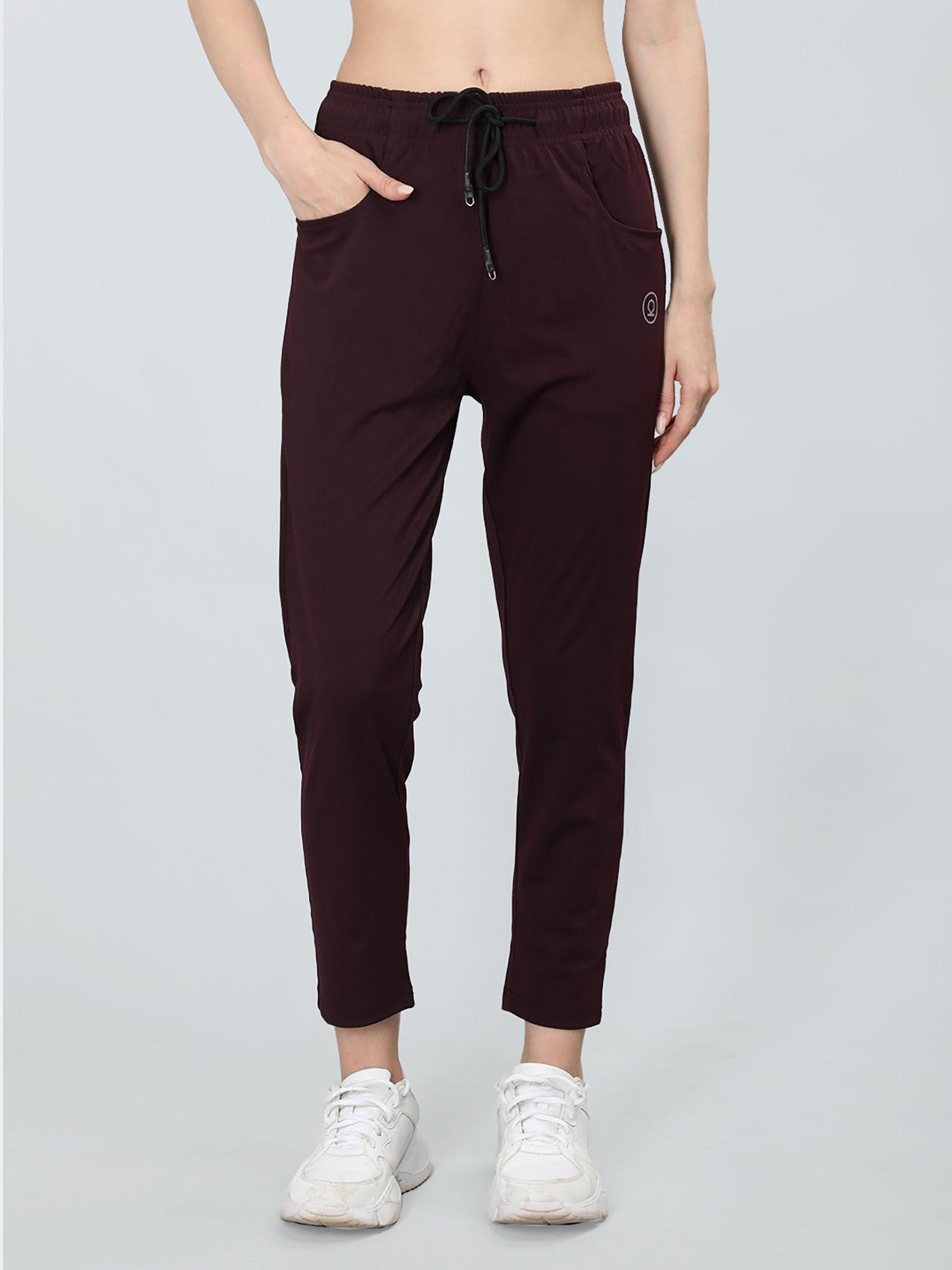 women gym sports running workout trackpants-wine