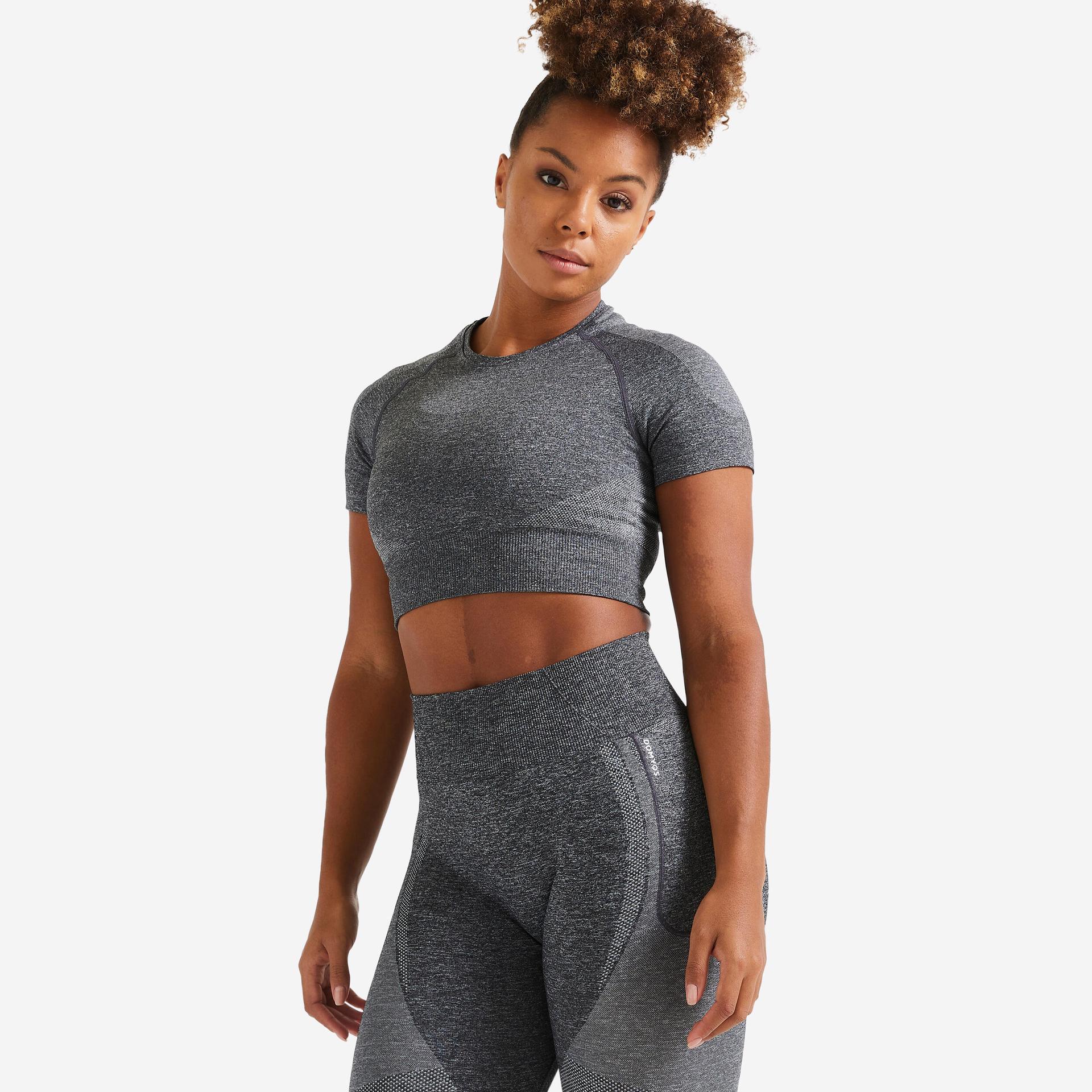 women gym tshirt polyester seamless grey