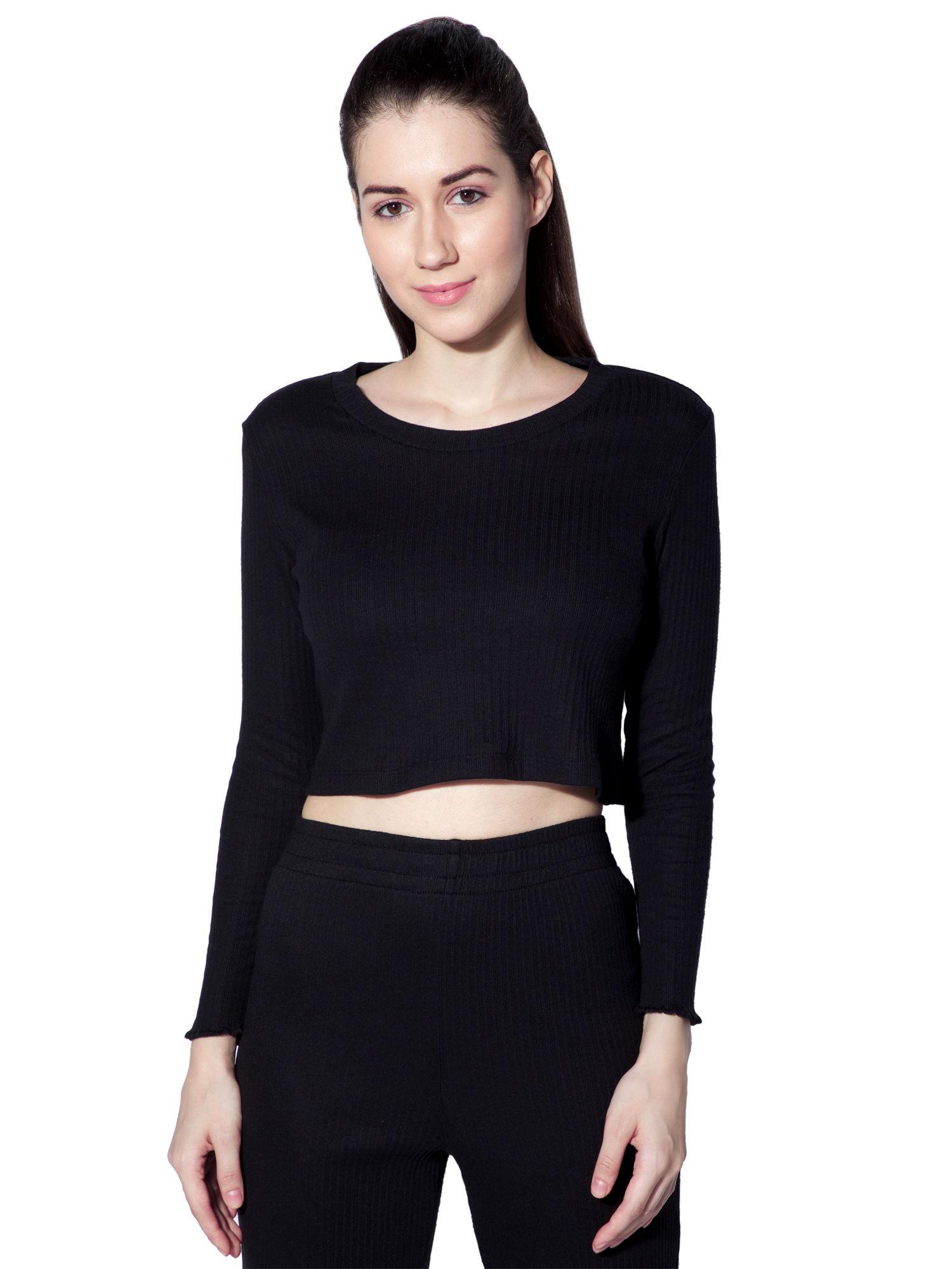 women gypsy ribbed lounge top - black