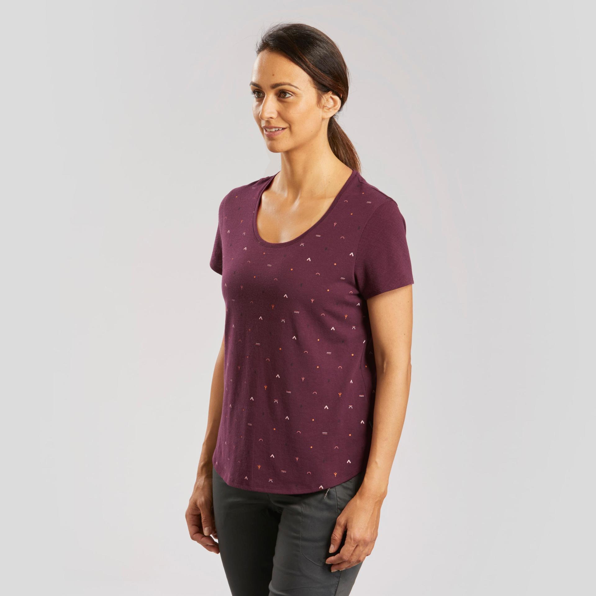 women half sleeve cotton t-shirt bordeaux - nh500