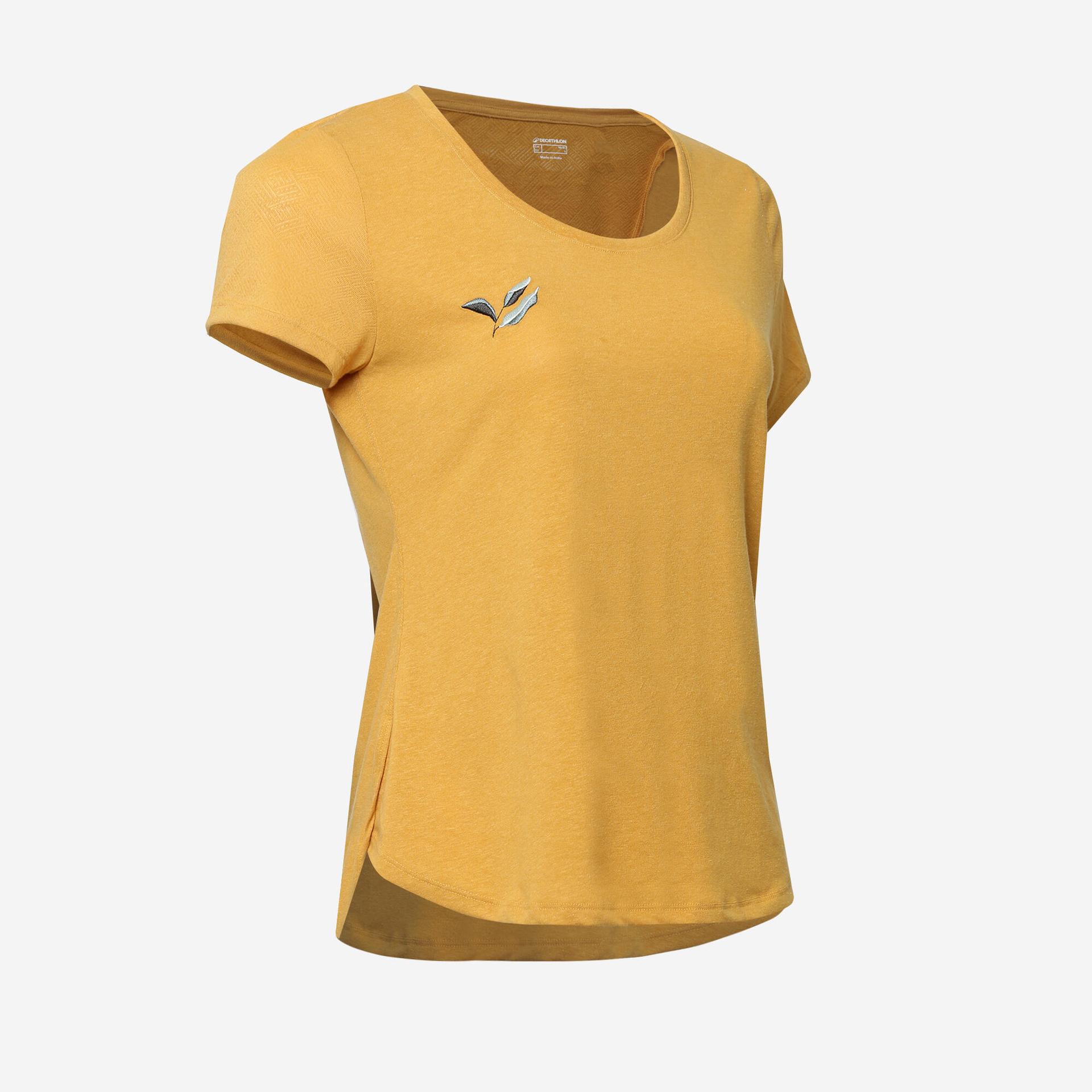 women half sleeve cotton t-shirt ochre yellow - nh500