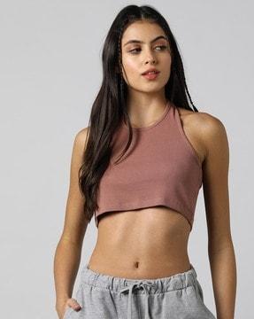 women halter-neck crop top