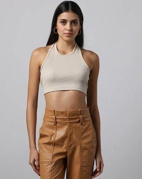 women halter-neck crop top