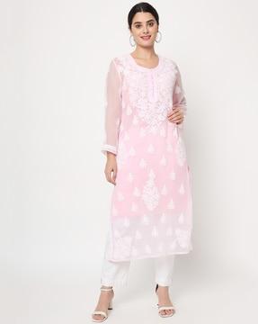 women hand embroidered chikankari a-line kurta