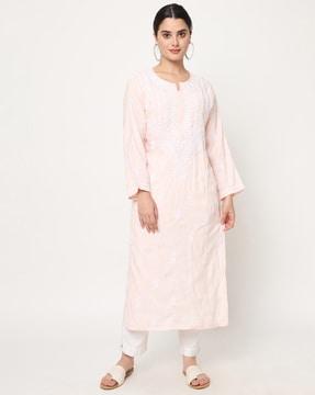 women hand embroidered chikankari cotton a line kurta