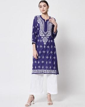 women hand embroidered chikankari cotton straight kurta