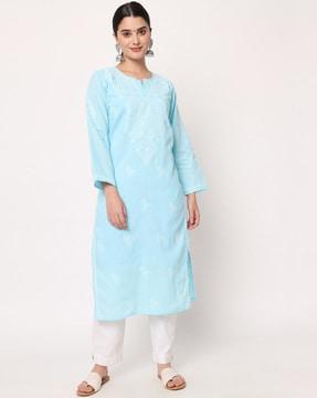 women hand embroidered chikankari cotton straight kurta