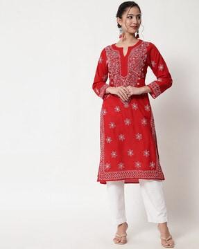 women hand embroidered chikankari short kurta