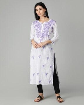 women hand embroidered cotton lucknowi chikankari kurta